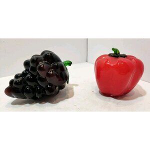 MCM Glass Purple Grapes & Red Bell Pepper Decorations Fruits Vegetables Food